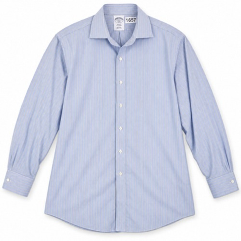 Brooks Brothers Regent Shirt Mens 17.5 32/33 Blue Stripe Non Iron Cotton